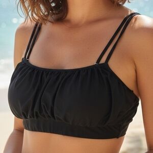 [[Unbranded]] Black Strappy Ruched Bikini Top